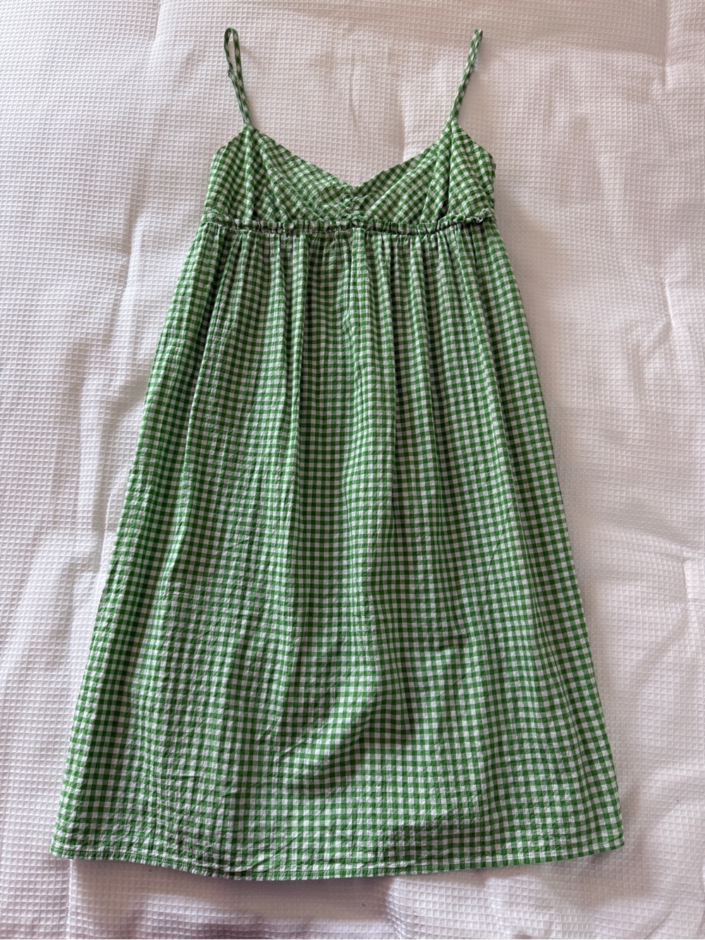 Aritzia Sunday Best Green and White Gingham Babydoll mini Dress Size xxs